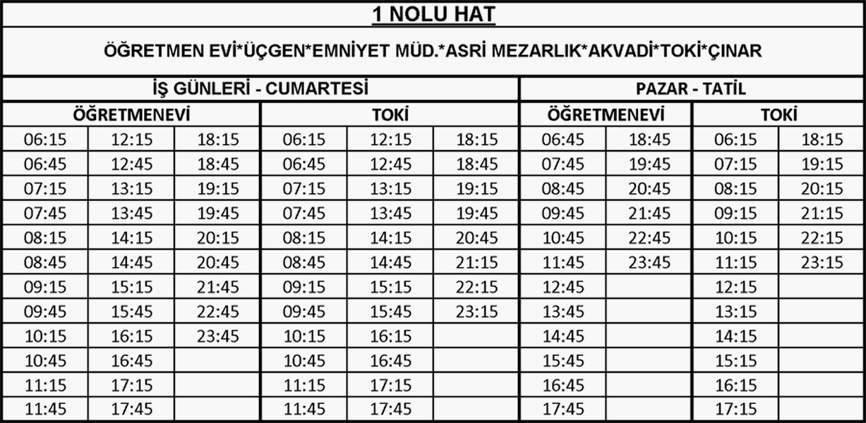 1 - Bayramyeri-Toki Otobüsü Saatleri