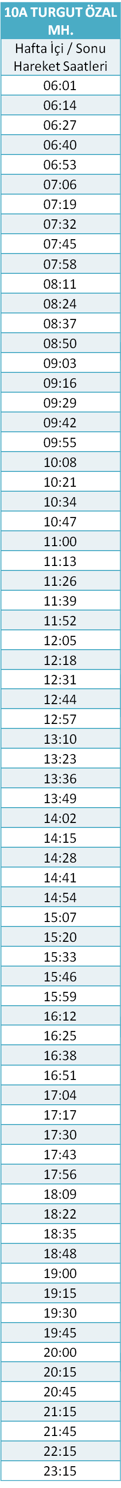 10 - TURGUT ÖZAL MH. HATTI Otobüsü Saatleri