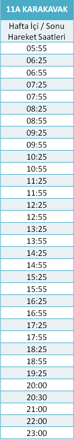 11 - KARAKAVAK HATTI Otobüsü Saatleri