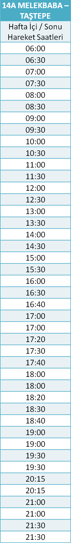 14 - MELEKBABA - KAYNARCA HATLARI Otobüsü Saatleri