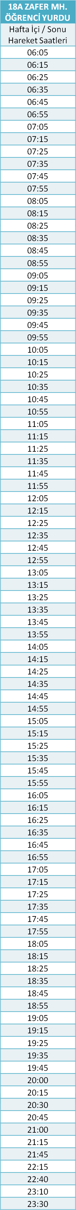 18 - ZAFER MH. HATTI Otobüsü Saatleri