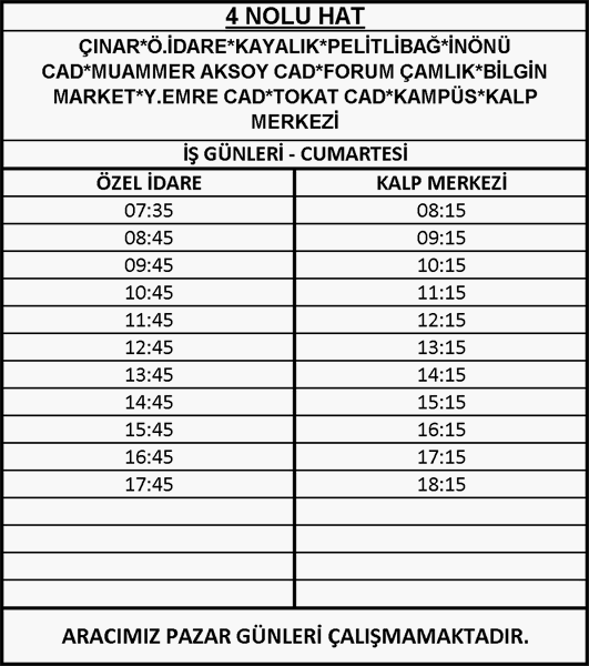 4 - Ulucami-Kampüs Otobüsü Saatleri