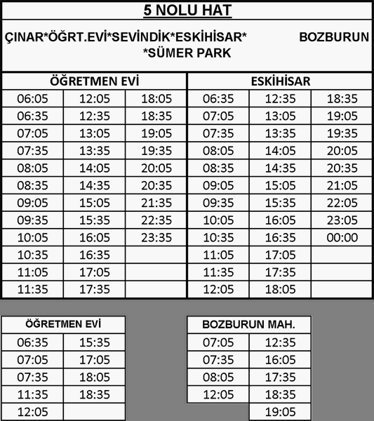 5 - Delikliçınar-Eskihisar Otobüsü Saatleri